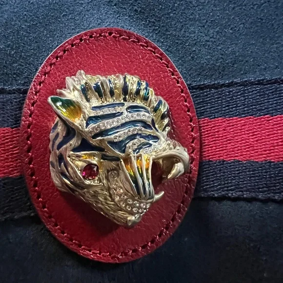 GUCCI Red Leather & Navy Suede Chain Strap Tote Bag. EUC!!!! No callouts!! - Picture 10 of 16